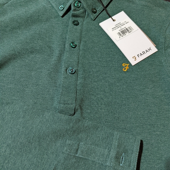 Long Sleeve Polo T-shirt by Farah in green colour - Picture 3 of 3